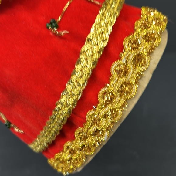 Vintage/Retro red flocked cardboard angel tree topper with satin wings , Japan - Picture 12 of 12